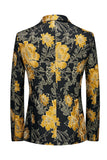 Black Flower Printed Notched Lapel Men's Formal Blazer