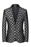 Black Plaid Notched Lapel One Button Men's Formal Blazer