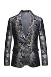 Men's Jacquard Black Notched Lapel One Button Formal Blazer