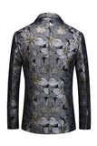 Men's Jacquard Black Notched Lapel One Button Formal Blazer