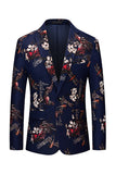 Black Floral Printed Notched Lapel Formal Blazer