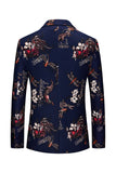 Black Floral Printed Notched Lapel Formal Blazer