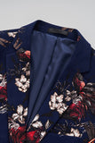 Black Floral Printed Notched Lapel Formal Blazer