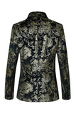 Black Golden Jacquard Shawl Lapel One Button Men's Tuxedo Blazer
