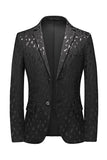 Black Printed Notched Lapel Pockets Men's Formal Blazer
