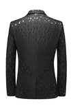 Black Printed Notched Lapel Pockets Men's Formal Blazer