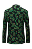 Men's Dark Green Leaf Printed Notched Lapel Formal Blazer