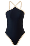 Black One-Piece Bikini with Nude Contrast Trim