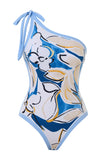 Blue Print One Piece One Shoulder Beach Bikini