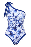 Blue Print One Shoulder One Piece Bikini