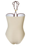 Ivory Cut Out Halter One Piece Swimsuit with Cover Up