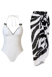 Black Halter One Piece Swimwear with Cover Up