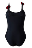 Black Spaghetti Straps One Piece Swimwear with Ruffled Cover Up