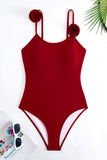 Black Spaghetti Straps One Piece Swimwear with Ruffled Cover Up