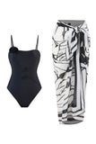 Green Printed One Piece 3D Flower Swimwear with Cover Up