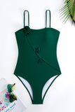 Green Printed One Piece 3D Flower Swimwear with Cover Up