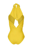 Yellow Printed Halter One Piece Swimwear with Cover Up