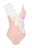 Black White 2-Piece V Neck Beach Swimwear with 3D Flowers