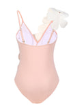 Black White 2-Piece V Neck Beach Swimwear with 3D Flowers