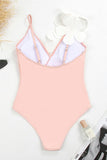 Black White 2-Piece V Neck Beach Swimwear with 3D Flowers