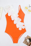 Black White 2-Piece V Neck Beach Swimwear with 3D Flowers