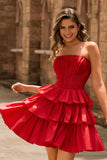 Green A Line Strapless Tiered Corset Beaded Homecoming Dress with Bow