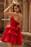 Green A Line Strapless Tiered Corset Beaded Homecoming Dress with Bow