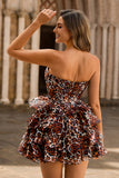 Strapless Khaki Leopard Tiered A Line Corset Homecoming Dress with Ruffles