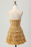 Metallic Golden A Line Sweetheart Ruffled Short Cocktail Dress