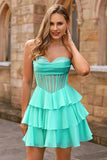 Yellow Strapless Corset A Line Beaded Homecoming Dress