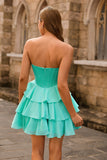 Strapless Corset A Line Green Homecoming Dress with Beading