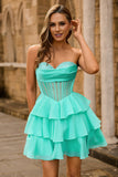 Strapless Corset A Line Green Homecoming Dress with Beading