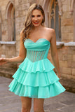 Yellow Strapless Corset A Line Beaded Homecoming Dress