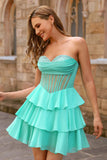 Yellow Strapless Corset A Line Beaded Homecoming Dress