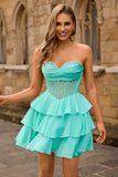 Strapless Corset A Line Green Homecoming Dress with Beading