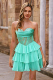 Yellow Strapless Corset A Line Beaded Homecoming Dress