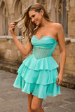 Strapless Corset A Line Green Homecoming Dress with Beading