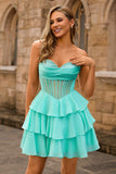 Strapless Corset A Line Green Homecoming Dress with Beading