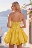 Sparkly Pink Strapless Short Corset Cocktail Dress with Rhinestone