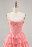 Blush Tiered A Line Strapless Short Homecoming Dress
