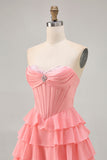 Blush Tiered A Line Strapless Short Homecoming Dress