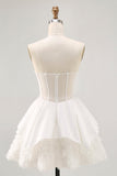 White Satin Strapless Corset A Line Short Homecoming Dress