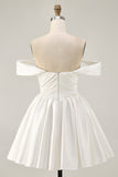 Ruched Off The Shoulder White Short Homecoming Dress