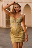 Golden Bodycon Strapless Beaded Short Homecoming Dress