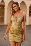 Golden Bodycon Strapless Beaded Short Homecoming Dress