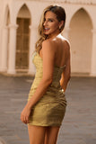 Golden Bodycon Strapless Beaded Short Homecoming Dress