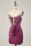 Golden Bodycon Strapless Beaded Short Homecoming Dress