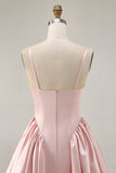 Blush Cowl Neck A-Line Spaghetti Straps Beaded Satin Homecoming Dress
