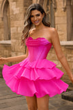 Strapless Yellow Corset A Line Tiered Short Homecoming Dress