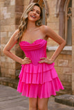 Blue Strapless Corset Tiered A-Line Short Homecoming Dress